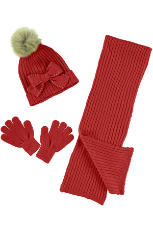 Шапки с помпоном Шапка+шарф+перчатки Красный