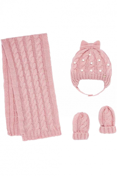Шапки Шапка+шарф+варежки Розовый