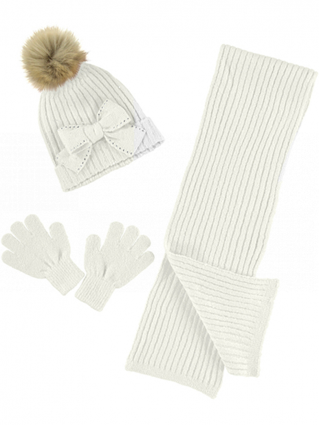 Шапки с помпоном Шапка+шарф+перчатки Белый