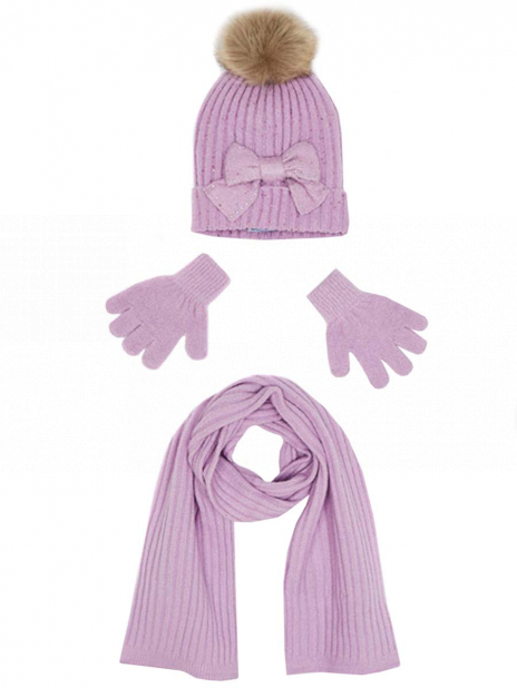 Шапки с помпоном Шапка+шарф+перчатки Фиолетовый
