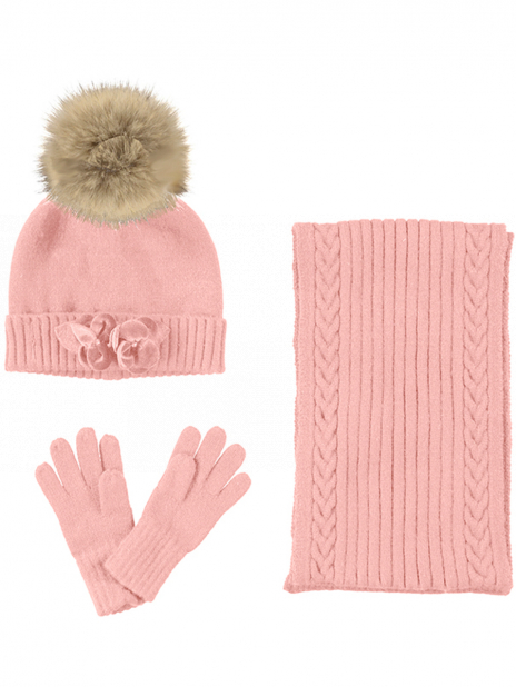 Шапки с помпоном Шапка+шарф+перчатки Розовый