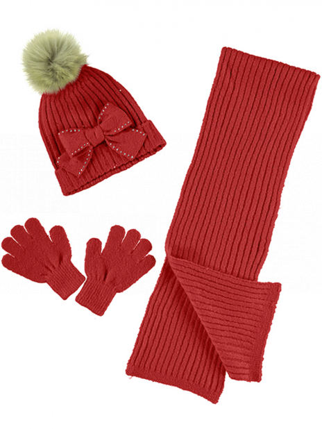 Шапки с помпоном Шапка+шарф+перчатки Красный
